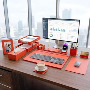 11-Piece PU Leather Desk Organizer Set