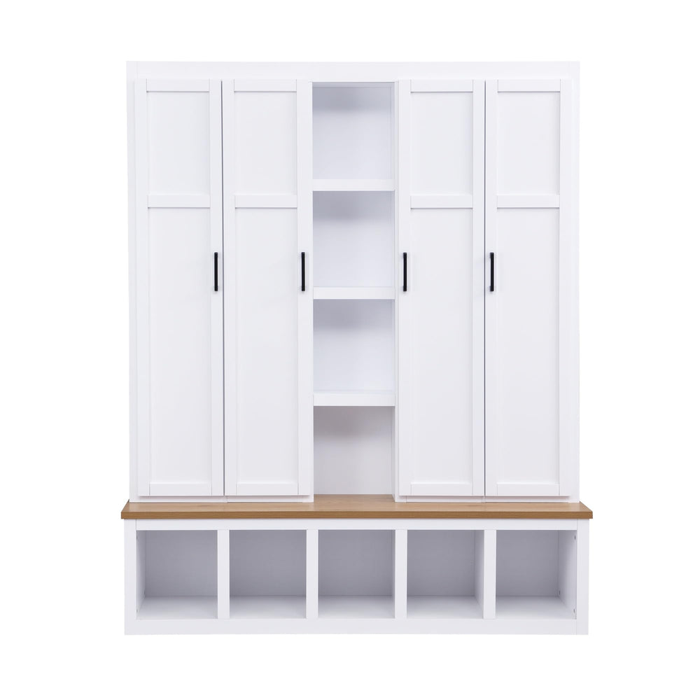 Modern Farmhouse Hall Tree with Bench & Shoe Storage
