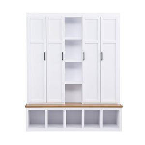 Modern Farmhouse Hall Tree with Bench & Shoe Storage