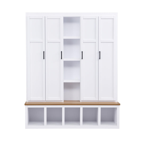 Modern Farmhouse Hall Tree with Bench & Shoe Storage
