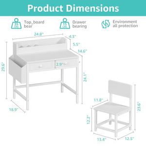 Kids Desk and Chair Set with Fabric Drawers and Storage