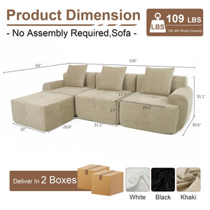 L-Shaped Modular Sectional Sofa with Removable Footstool