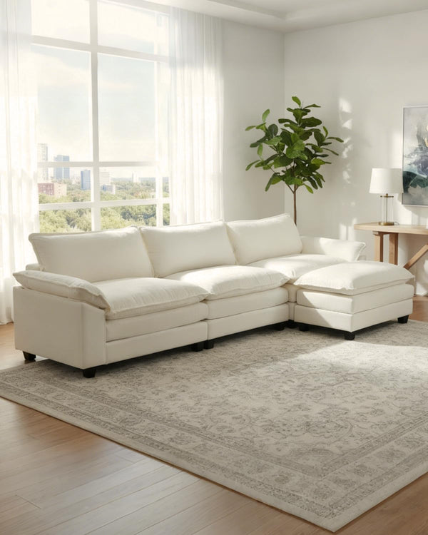 Modular Chenille Sectional Sofa with Ottoman