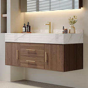35.4" Wall Mounted Floating Bathroom Vanity with Stone Resin Sink