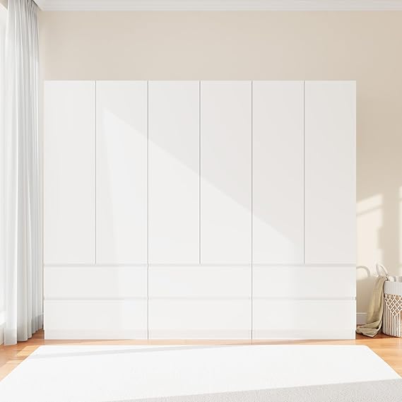 Armoire Wardrobe Closet with 6 Doors, Drawers & Hanging Rod