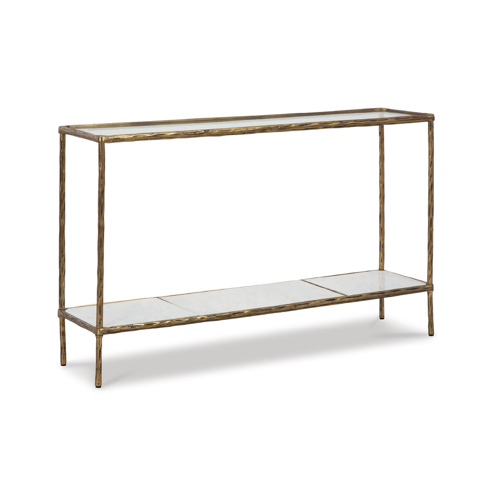 Console Sofa Table with Glass Top & White Marble Shelf