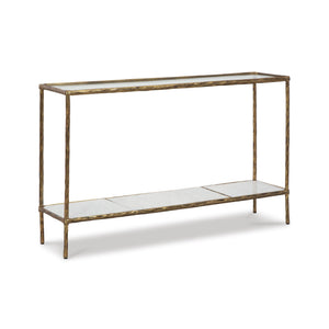Console Sofa Table with Glass Top & White Marble Shelf