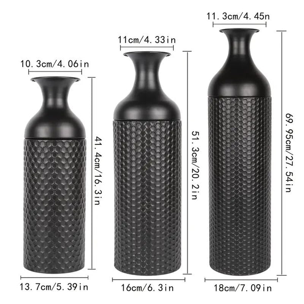 Black Metal Floor Vase Set of 3 – Honeycomb Texture