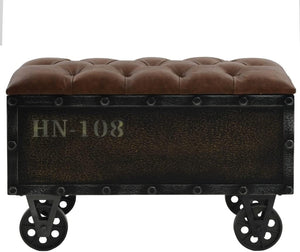 Storage Bench with Castors – Brown Faux Leather