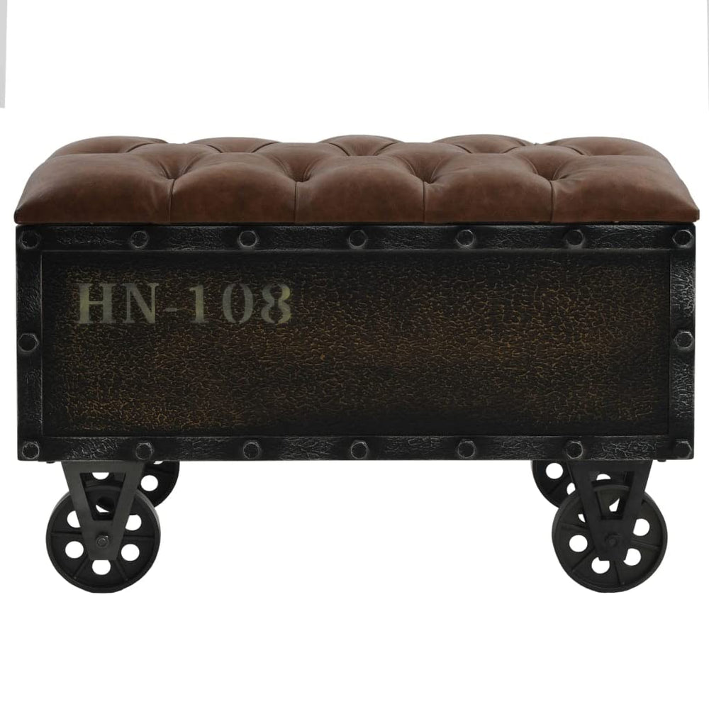 Storage Bench with Castors – Brown Faux Leather