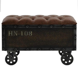 Storage Bench with Castors – Brown Faux Leather
