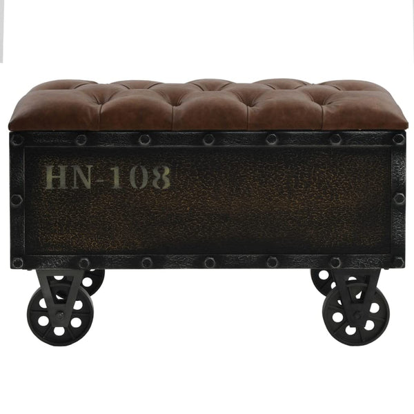 Storage Bench with Castors – Brown Faux Leather