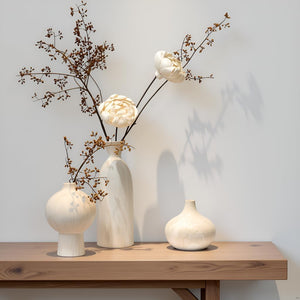 White Ceramic Vase Set of 3 – Stone Texture Decorative Pottery