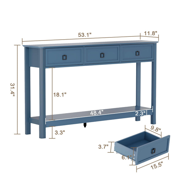 53.1" Console Table with 3 Drawers & Open Shelf