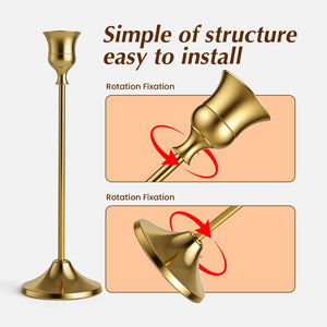 Gold Taper Candle Holders Set – Metal Candlestick Holders
