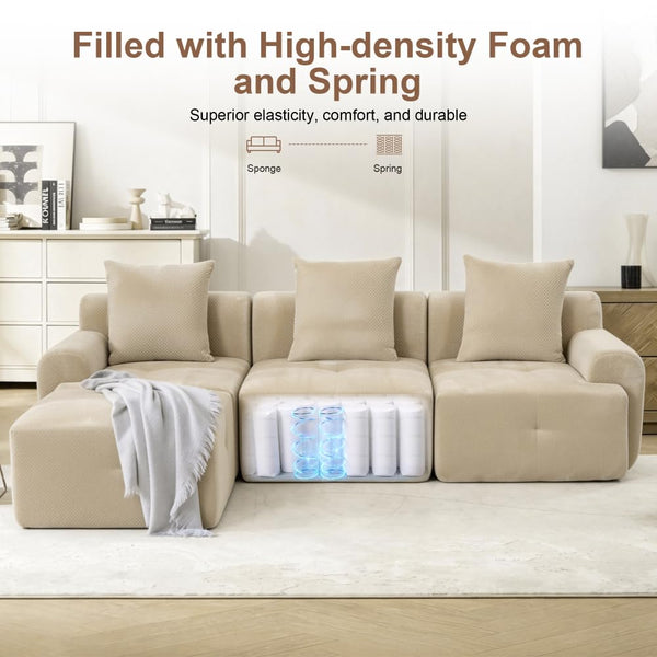 L-Shaped Modular Sectional Sofa with Removable Footstool
