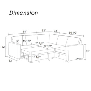 L-Shaped Sectional Sleeper Sofa with Pull-Out Bed & Storage