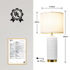 Ceramic Bedside Lamp Set of 2 with Dual USB Ports