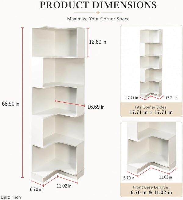 6-Tier Corner Bookshelf with LED Lights