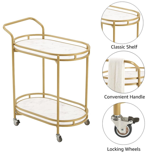 2-Tier Rolling Bar Cart with Wheels