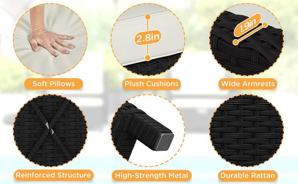 5-Piece PE Rattan Patio Conversation Set with Ottomans