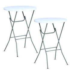 32" Round Folding Bar Height Cocktail Tables, Set of 2 – White