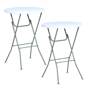 32" Round Folding Bar Height Cocktail Tables, Set of 2 – White