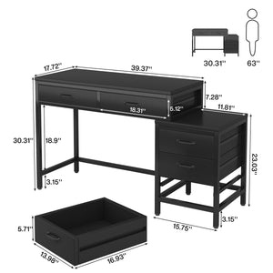 Computer Desk with 5 Drawers and Reversible File Cabinet
