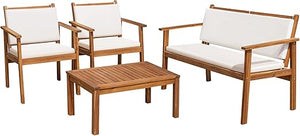Acacia Wood Patio Furniture Set with Cushions & Coffee Table