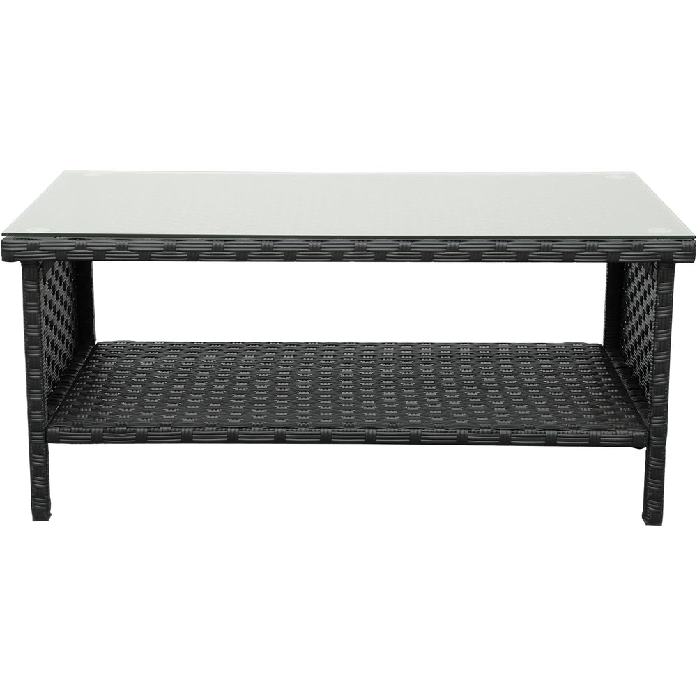 Outdoor Wicker Coffee Table with 2-Layer Glass Storage