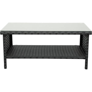 Outdoor Wicker Coffee Table with 2-Layer Glass Storage