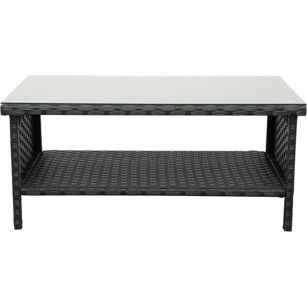 Outdoor Wicker Coffee Table with 2-Layer Glass Storage