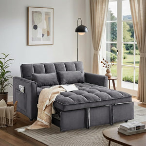 Convertible Sofa Bed with Adjustable Backrest & Side Pockets