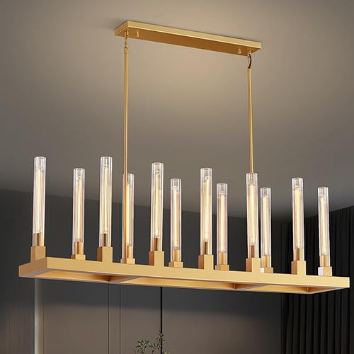 Gold K9 Crystal Rectangular Chandelier with Adjustable Height