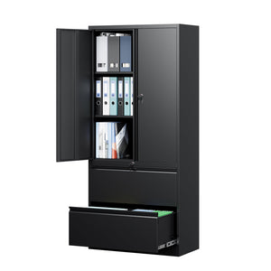 Metal Locking File Cabinet with Drawers and Adjustable Shelves
