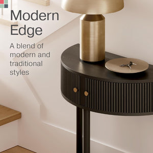 Fluted Half Moon Console Table with Hidden Storage