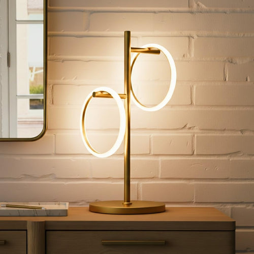 Saturn LED Table Lamp with 2 Ring Lights - Brass