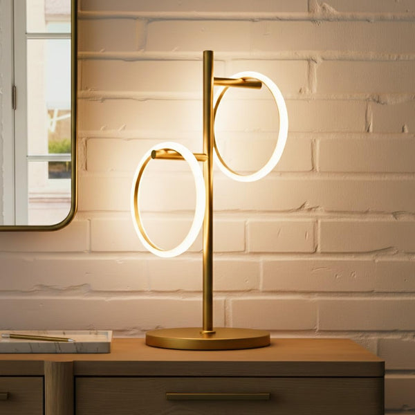 Saturn LED Table Lamp with 2 Ring Lights - Brass