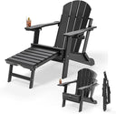 Folding Adirondack Chairs with Retractable Footrest & Cup Holders – HDPE, 400 LBS Capacity