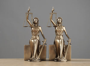 Lady Justice Statue Decorative Bookends – Bronze Metal Sculpture
