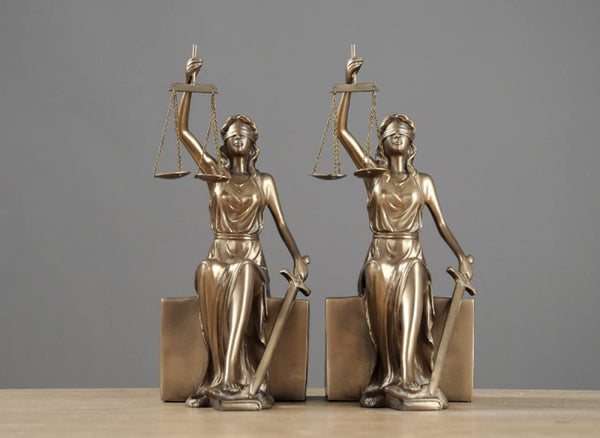 Lady Justice Statue Decorative Bookends – Bronze Metal Sculpture