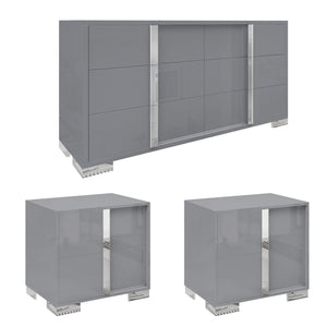 3-Piece Bedroom Set with 6-Drawer Dresser & 2 Nightstands, Grey