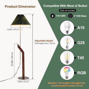 Mid-Century Modern Adjustable Floor Lamp with Pleated Shade