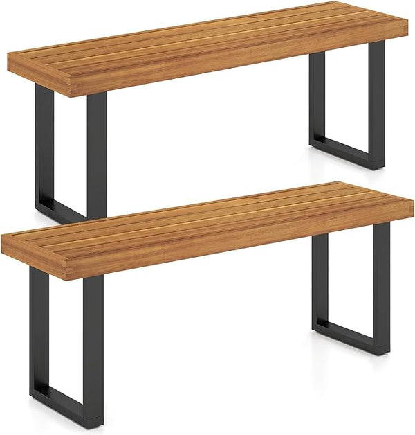 48" Acacia Wood Outdoor Bench with Metal Legs