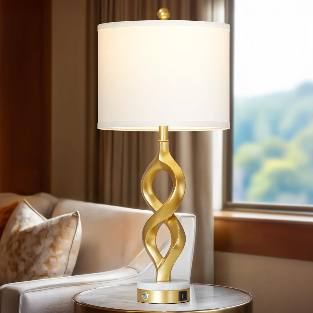 Gold Touch Control Table Lamp with USB Ports & LED Bulb