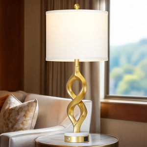 Gold Touch Control Table Lamp with USB Ports & LED Bulb