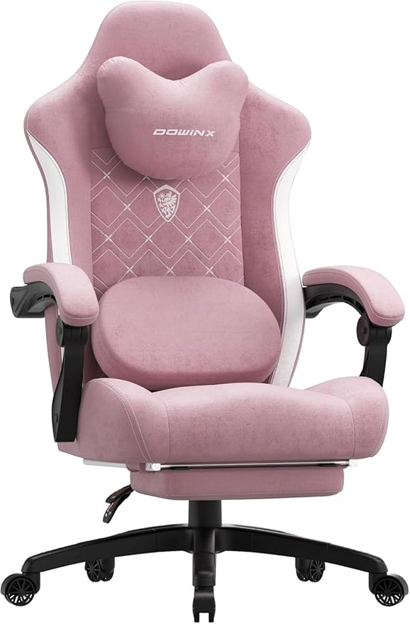 Ergonomic Fabric Gaming Chair with Heated Massage & Footrest