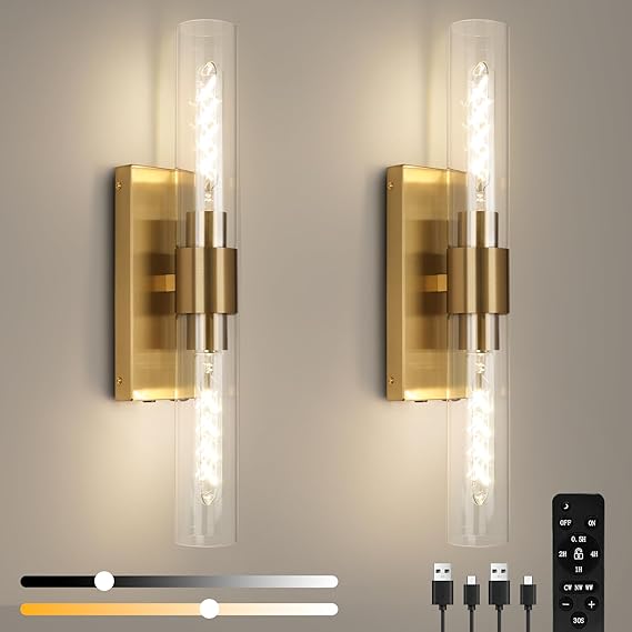 Rechargeable Battery Wall Sconce Set of 2 with Remote Control