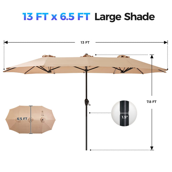 13ft Double-Sided Patio Umbrella with 120 LED Solar Lights & 12 Ribs