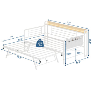 Twin Daybed with Pop-Up Trundle, RGB LED Headboard & Charging Station